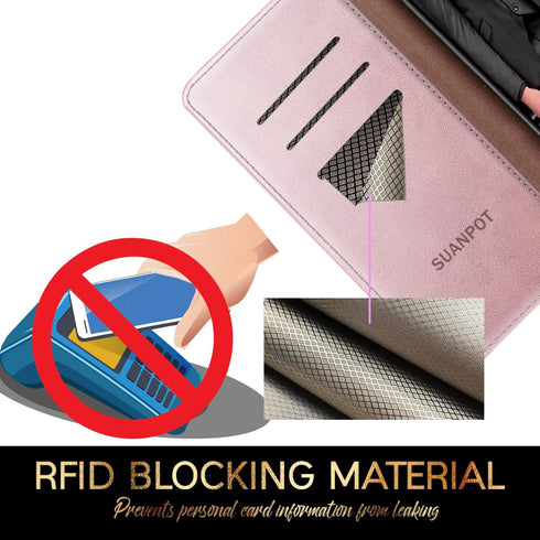 SUANPOT Leather Wallet Case for iPhone 12 Pro Max, RFID Blocking Credit Card Holder, Flip Folio Magnetic Cover, Rose