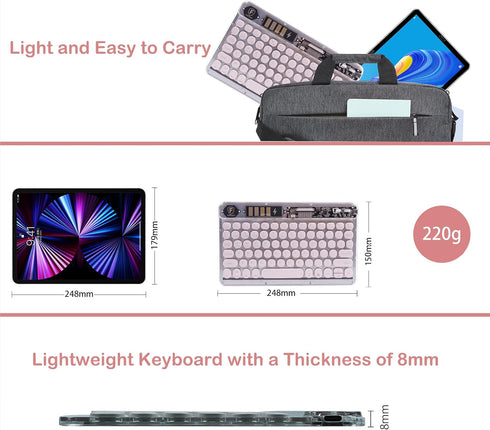 Wireless Bluetooth Keyboard for iPad, 10" Round Keys Mini Keyboard, Ultra-Slim Rechargeable for iPad (Light Pink)