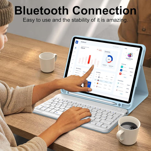 KVAGO iPad 10th Generation Case with Keyboard, 10.9 inch 2022, Detachable Wireless Keyboard, Light Blue