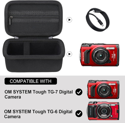 Hard Carrying Case for Olympus Tough TG-7/TG-6, Shockproof Waterproof Digital Camera Travel Case with Zipper Mesh