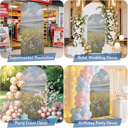 Jnbasdffb 7.2 Spring Floral Wedding Arch Cover, Stretchy Spandex Arch Backdrop Stand Covers FT, Oil Painting Pastoral