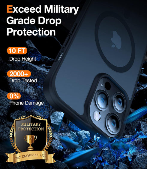 TORRAS Stronger Magnetic Case for iPhone 13 Pro, 12FT Military Grade Drop Tested, Slim Protective Matte Black