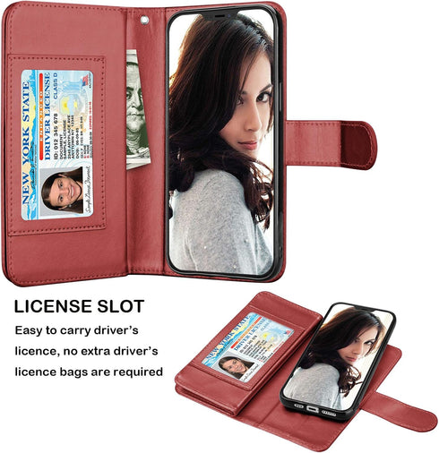Njjex Wallet Case for iPhone 12/iPhone 12 Pro, 6.1 inch (2020), PU Leather with 9 Card Slots, Detachable Kickstand -