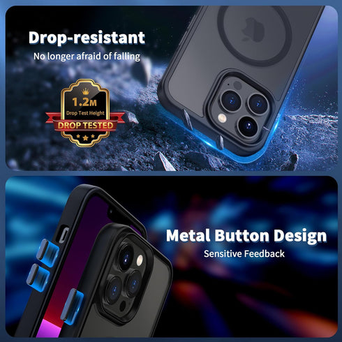 CACOE iPhone 13 Pro Magnetic Case 6.1" - Shockproof, Anti-Fingerprint, MagSafe Compatible, Matte Black TPU Cover.