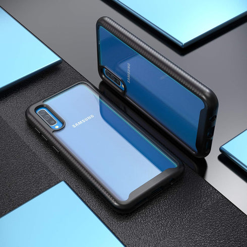 Galaxy A50 Case, Hybrid 2 in 1 Slim Fit Heavy Duty Protection Shock Resistant Clear Case with Black Bumper