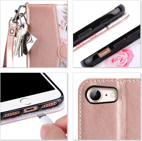 ULAK Wallet Case for iPhone SE 3(2022)/SE(2020)/8/7 - Premium Floral PU Leather Flip Case with Card Holder