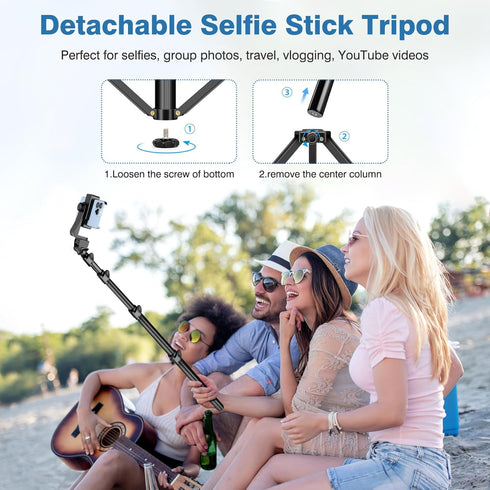 70" Phone Tripod, Portable Cell Phone Tripod Stand with Remote & Phone Holder, Selfie Stick for Video Recording,