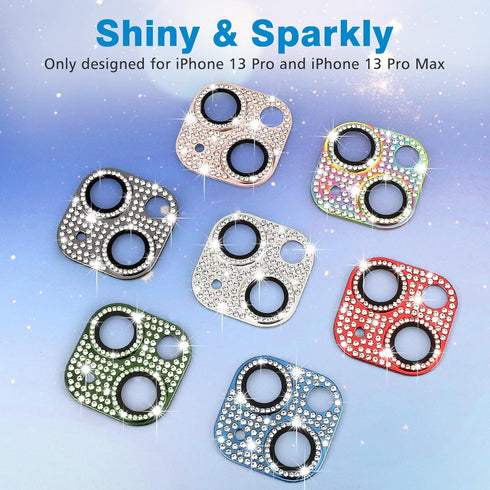 Bling 3D Rhinestone Sparkle Diamond Camera Lens Protector for iPhone 13 & Mini, 9H Tempered Glass, Shockproof Cover