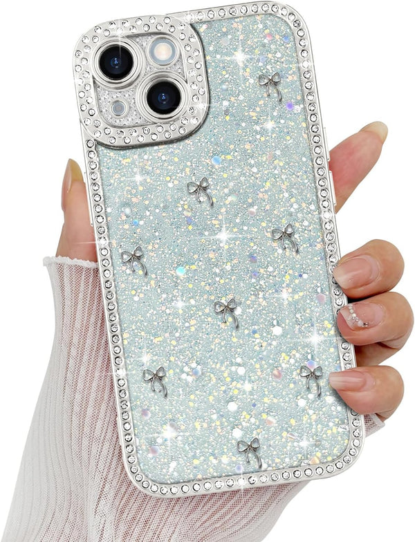 Wirvyuer Luxury Glitter Phone Case for iPhone 15, Sparkling Diamond Glitter Back with