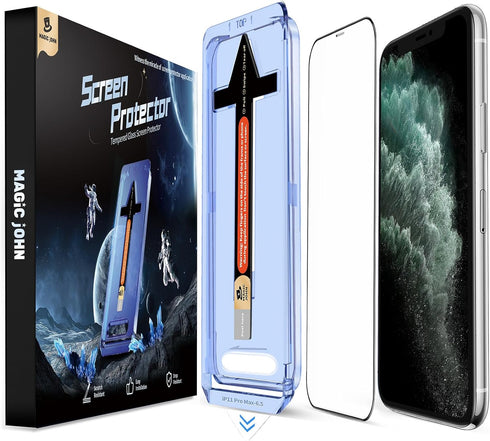 MAGIC JOHN Tempered Glass Screen Protector for iPhone 11 Pro Max/XSMAX 6.5" - 2 Pack, Bubble Free, HD Clear, Easy