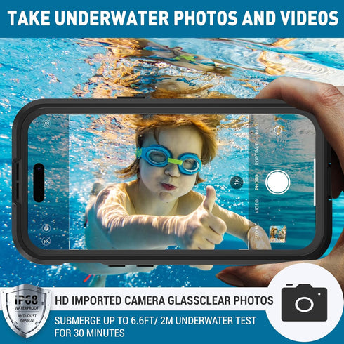 for iPhone 15 Case, IP68 Full-Body Rugged Waterproof Shockproof Protective Cover, Built-in 6H Screen Protector,