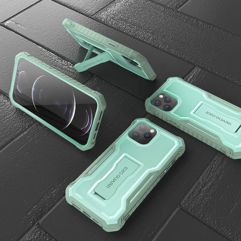 ExoGuard Compatible with iPhone 12 Pro Max Case, Rubber Shockproof Full-Body Cover with Built-in Screen Protector,