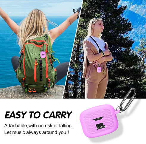 Silicone Case Compatible with Tune Buds, Shock Proof Waterproof Portable Cover with Metal Carabiner, Light Purple