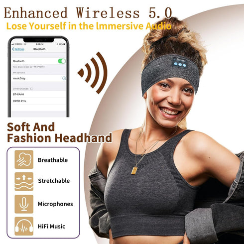 Sleep Headphones Headband Wireless for Sleeping Side Sleepers - Adjustable Bluetooth Headphones for Women Men (Grey)