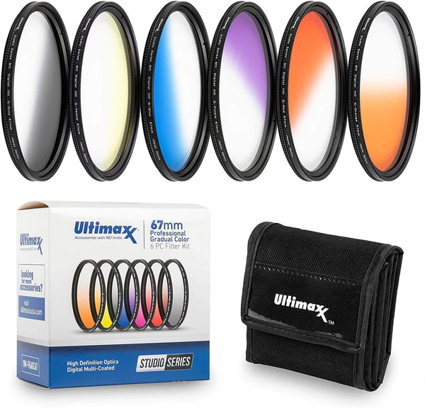 Ultimaxx 58MM Six Piece Gradual Color Filter Kit (Orange, Yellow, Blue, Purple, Red, Grey) for Canon EOS 90D, 80D, 77D,
