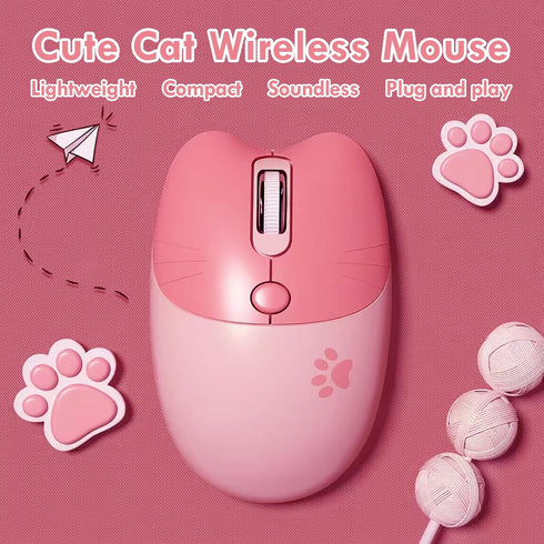 Lomiluskr 2.4G Cute Cat Wireless Mouse, Lightweight Soundless Mice, Wireless Mice, Candy Colors, Kawaii Mouse for Girls