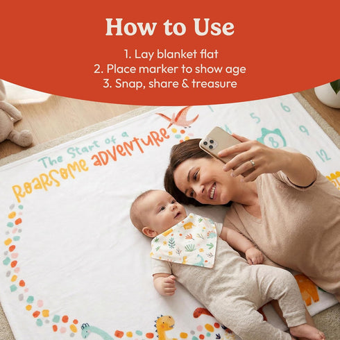60"x40" Set Bliss n' Baby Monthly Milestone Blanket for Baby Boys & Girls - - Wrinkle Free Newborn Age Month Blanket
