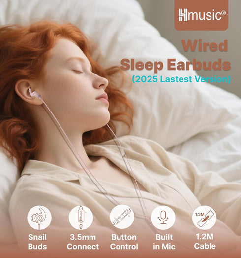 Headphones,3.5mm Earbuds,30dB Plugs,2g Hmusic Sleep Wired Sleeping Noise Isolate Sleep Lightweight, Ultra-Soft