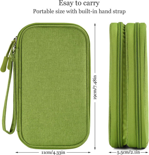 Electronic Organizer Travel Cable Accessories Bag for Power Bank, Charging Cords, Mouse, USB Cable, Earphones - Green