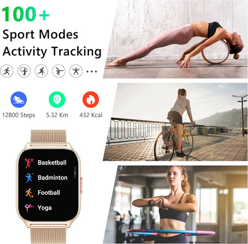 Smart Watch for Women Men, 2.0" Fitness Tracker with Heart Rate Blood Pressure Blood Oxygen Monitor for Android iOS