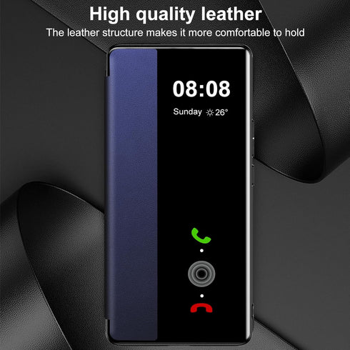 Flip Leather Cover Case for Samsung Galaxy S21 with Clear S-View, Touchable View, Smart Window PC Slim Shockproof