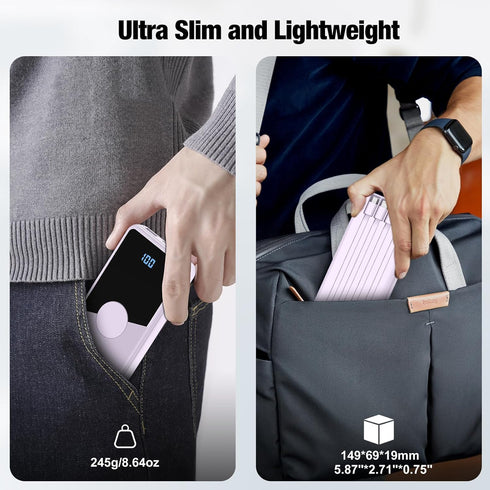 Portable Charger with Built-in Cables, High-Speed 10000mAh Power Bank, 5 Outputs, 3 Inputs for iPhone, Samsung