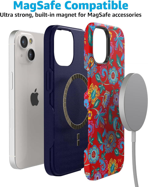 Casely iPhone 15 Plus Case, Painted Flowers, Frida Kahlo Floral Girly Design, Bold Case, MagSafe Compatible