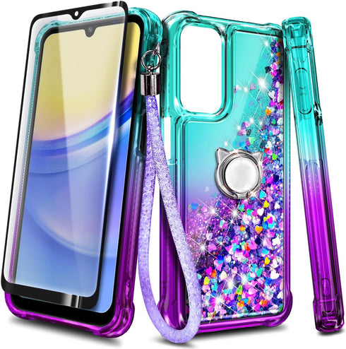 NZND Designed for Galaxy A15 Case, Samsung A15 4G/A15 5G Phone Case, Glitter Floating Liquid Waterfall Cute Case,