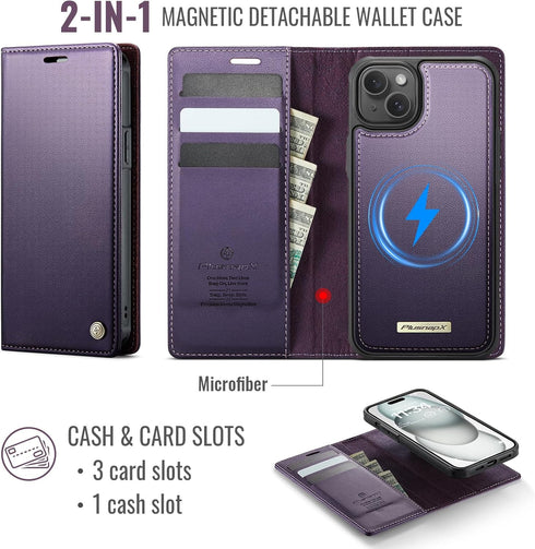 PlusnapX 13 2-in-1 13 6.1", Wallet Case for iPhone Compatible with Magsafe, PU Leather Flip RFID Blocking Card Holder