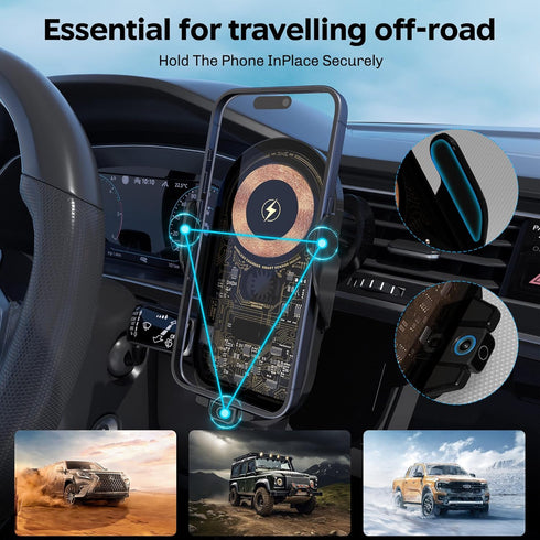 Wireless Car Charger with Phone Holder Mount, 15W-5W Qi Fast Charging Auto Clamping Car Charger Phone Holder Mount for