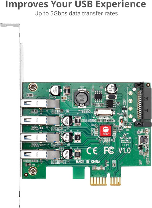 SIIG Dual Profile USB 3.0 4-Port PCIe 2.0 Host Expansion Card Adapter for Windows Desktop PC