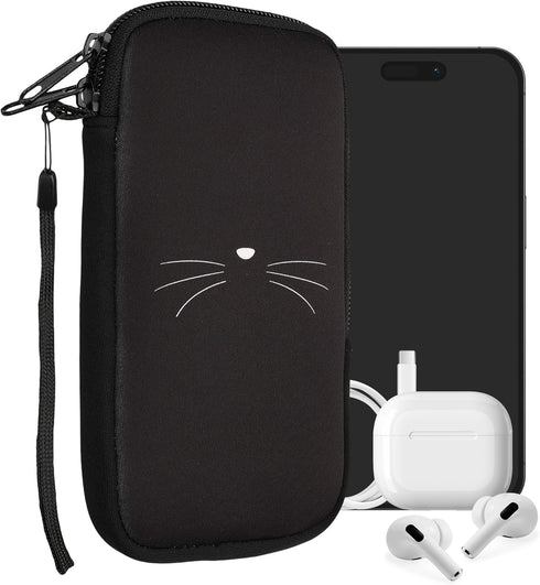 kwmobile Neoprene Sleeve for XXL Smartphone - 7" Shock Absorbing Pouch Case - Protective Phone Bag (Meow Meow