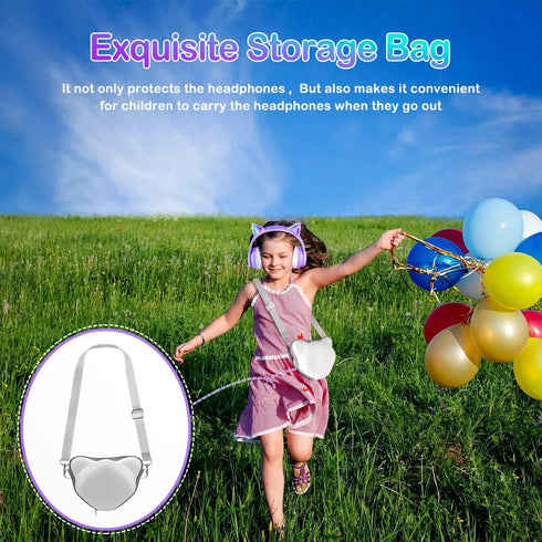 LOBKIN Bluetooth 5.3 Kids Headphones with Case - Foldable Adjustable Over Ear Headphones with RGB LED Cat Ears