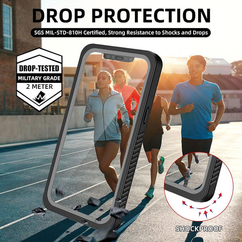 WIFORT Magnetic Waterproof Case for iPhone 12 Pro, Certified Water Proof & Military Protection with Built-in Screen