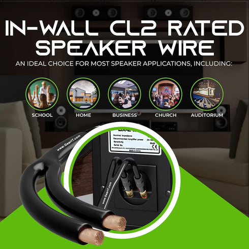 GearIT 12AWG Premium Heavy Duty Braided Speaker Wire (3 Feet) - Black with Dual Gold Plated Banana Plug Tips