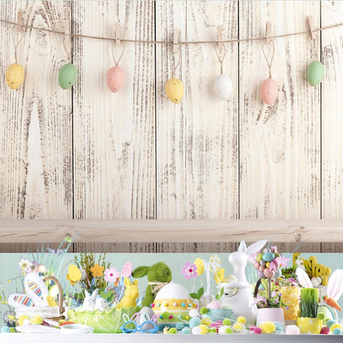 Baocicco 5x3ft Happy Easter Backdrops for Photography, Colorful Easter Eggs on Rustic Wood Board