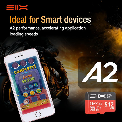 SIX M200 64GB 190MB/s 4K A2, U3, V30 64GB Micro SD Card Read Up to for UHD Continuous Recording - microSDXC Memory Card