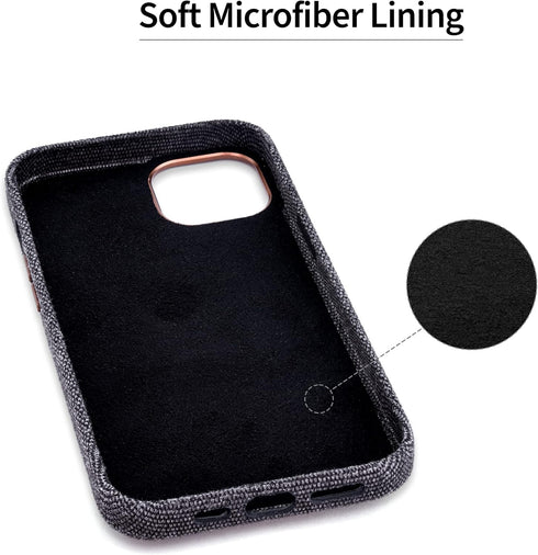 Dockem 13 2 M2F 6.1" Fabric Card Case for iPhone with Built-in Metal Plate for Magnetic Mounting, Stitched-on Genuine