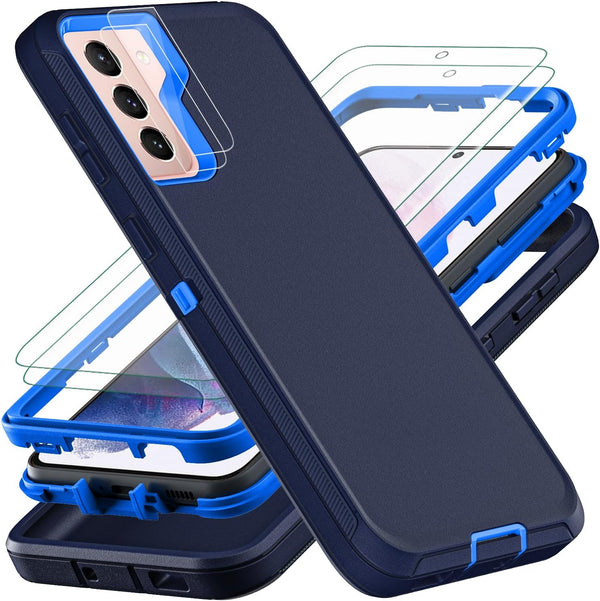 Navy Blue Samsung Galaxy S21 Plus Case with 2Pcs Self Healing TPU Screen Protector & Camera Lens Protector, Military
