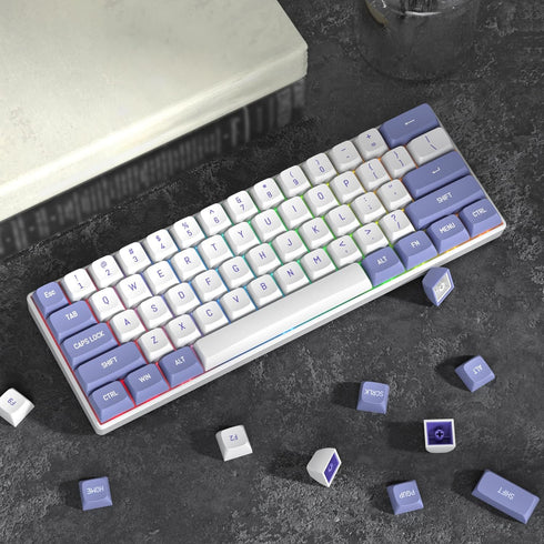 Fogruaden Purple White Keycaps Set, Double Shot 118 Keys CSA Profile Custom Keycaps for Cherry Gateron MX Switches