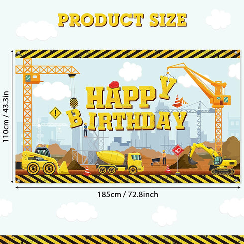 Irenare Happy Birthday Backdrop Dump Truck Excavator Crane Banner Photography Studio Props Cake Table Decorations