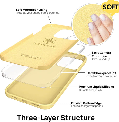 IceSword iPhone 13 Pro Max Case, Yellow Liquid Silicone Slim Protective Cover with Soft Anti-Scratch Microfiber Lining