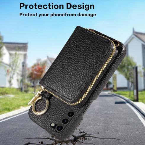 Furiet Wallet Case for Samsung Galaxy S23 Plus 5G, Zipper Flip Organ Purse, Card Holder, Black