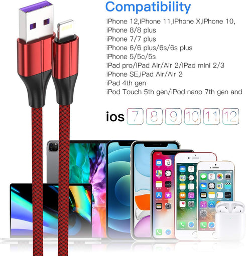 MFi Certified iPhone Charger Cable (3 Pack, 6ft) - Nylon Braided Lightning USB Cable for iPhone 11/Pro/X/Xs Max/XR/8