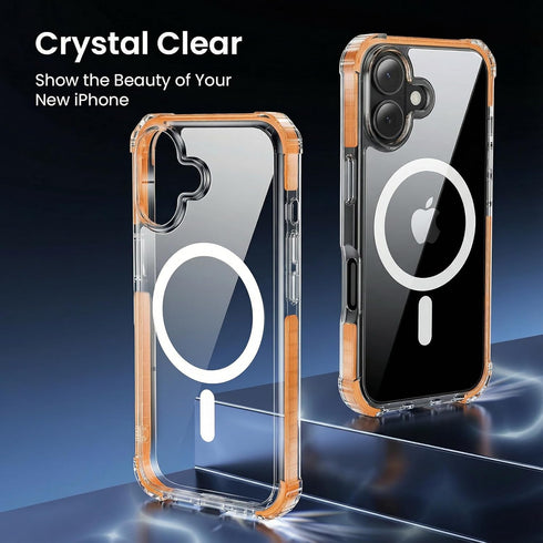 Gotubiim 16 Protector*2,Anti-Yellowing,Compatible 16 6.1",Clear-Orange for iPhone Case,Screen with MagSafe,[Military