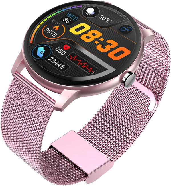 Smartwatch for Women, 1.3” Fitness Tracker with 100+ Sport Modes, IP67 Waterproof, Heart Rate & Sleep Monitor (Pink,