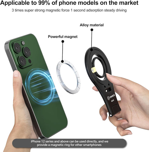 FANAUE 16 15 14 13 12 Cell Phone Stand Holder, Desk Foldable Magnetic Phone Ring Grip, MagSafe Office Portable