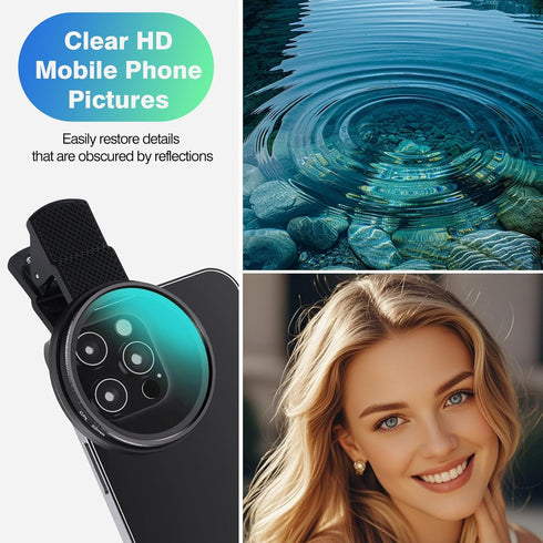 RiNTREE 67mm CPL Filter for iPhone & Android, Phone Polarizing Lens Kit with Clip-On Adapter to Eliminate Glare