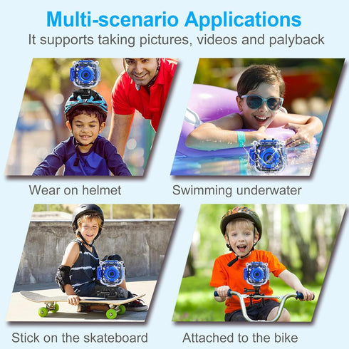 PROGRACE Kids Waterproof Camera for Boys, Gifts for Age 3-14, Underwater Video Camera with Card