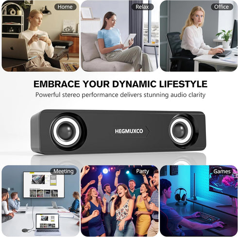 HEGMUXCO 10W 3.5mm Wired Stereo Speaker Compact PC Speakers for Desktop -, USB Powered, Audio Input, Laptop Expertly